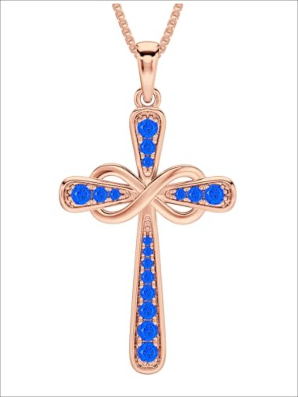 925 Sterling Silver Cross Necklace Halo Infinity Pendant Created Sapphire 18K